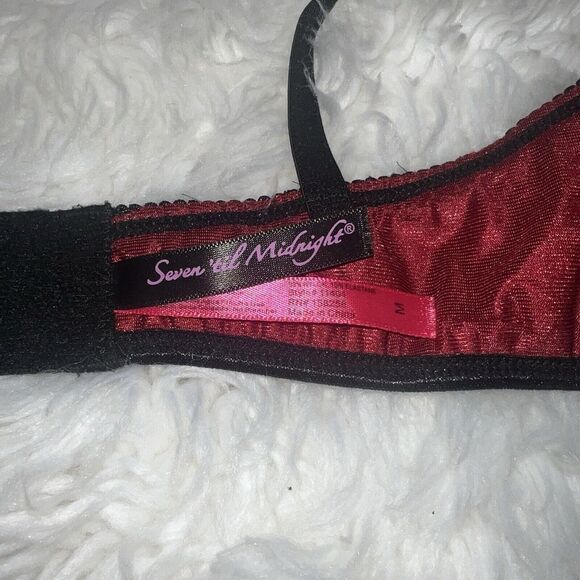 Seven Til Midnight Satin & Eyelash Lace Bra Red / Black Women Lingerie Medium - Picture 3 of 7